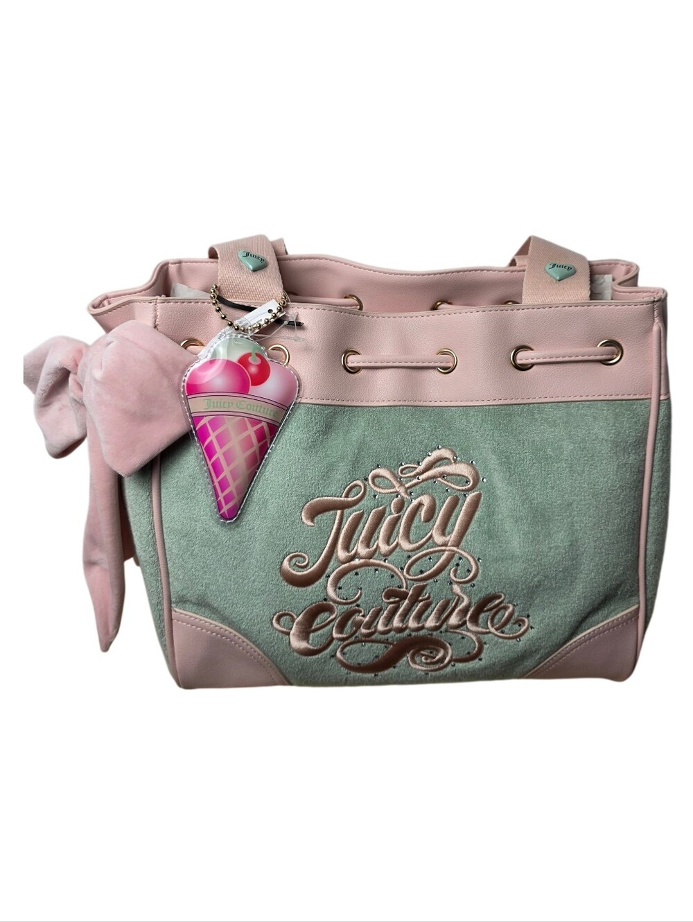 Juicy Couture Sugar Rush Tote Frosry Green and Pink Tote with Ice Cream Charm